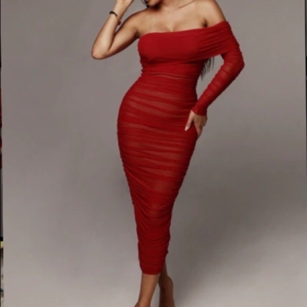 JLUXLABEL Red One Shoulder Dress